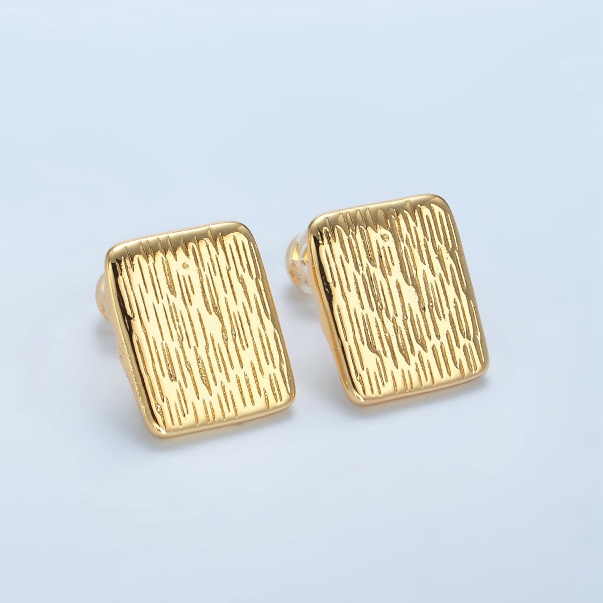 24K Gold Filled Multiple Lined Bar Rectangular Stud Earrings | AD652 - DLUXCA