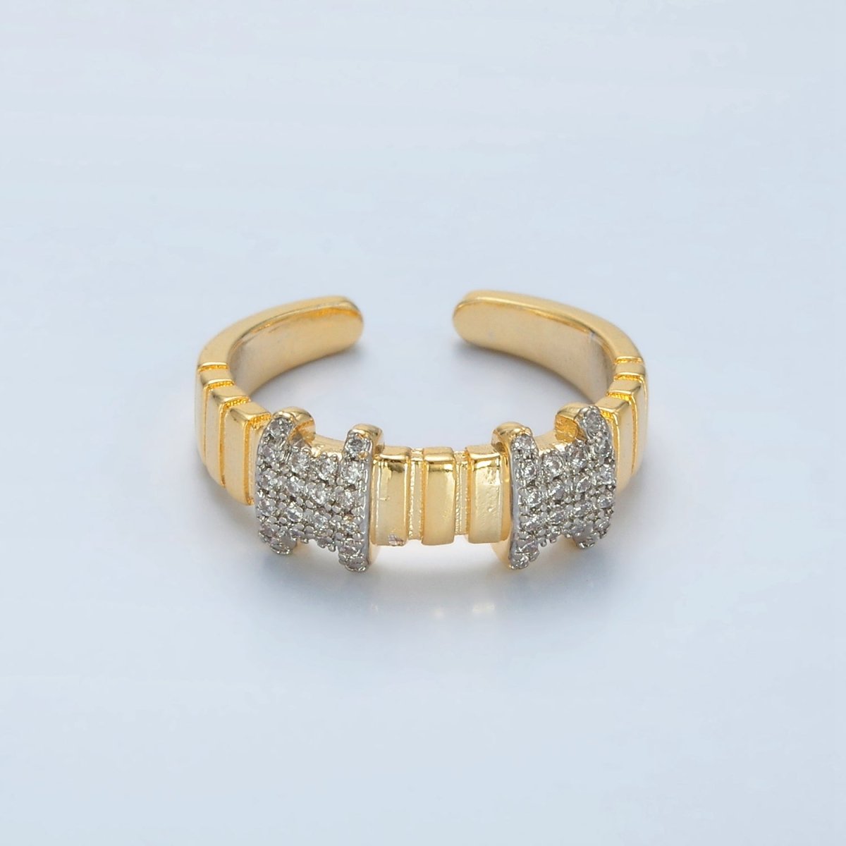 24K Gold Filled Multiple Micro Paved CZ Bar Band Ring | O1402 - DLUXCA