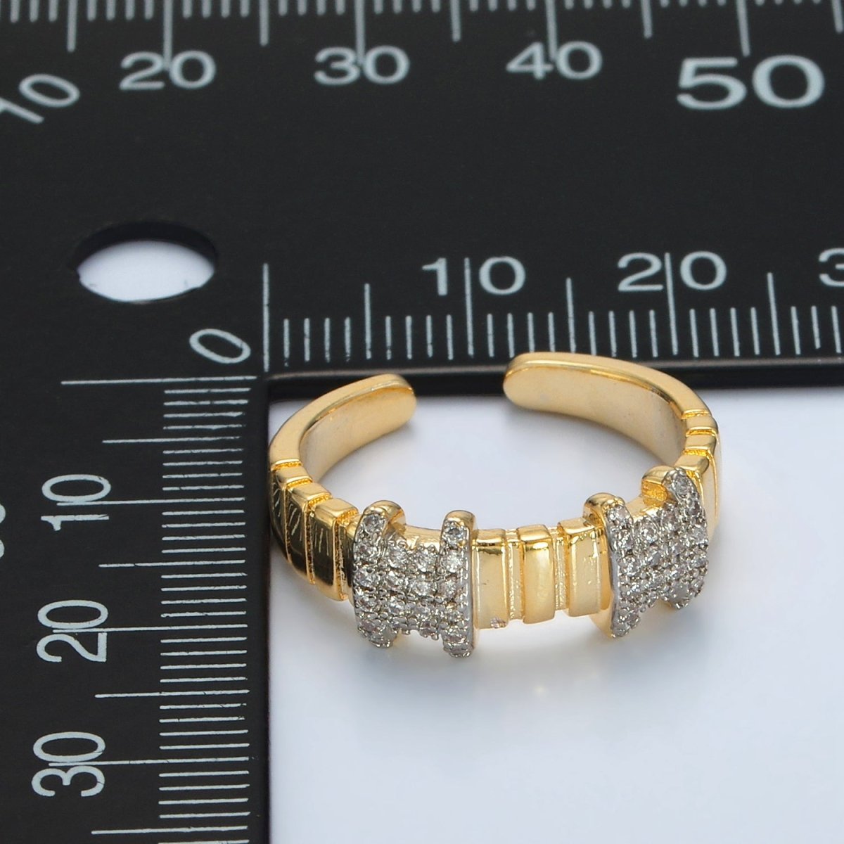 24K Gold Filled Multiple Micro Paved CZ Bar Band Ring | O1402 - DLUXCA