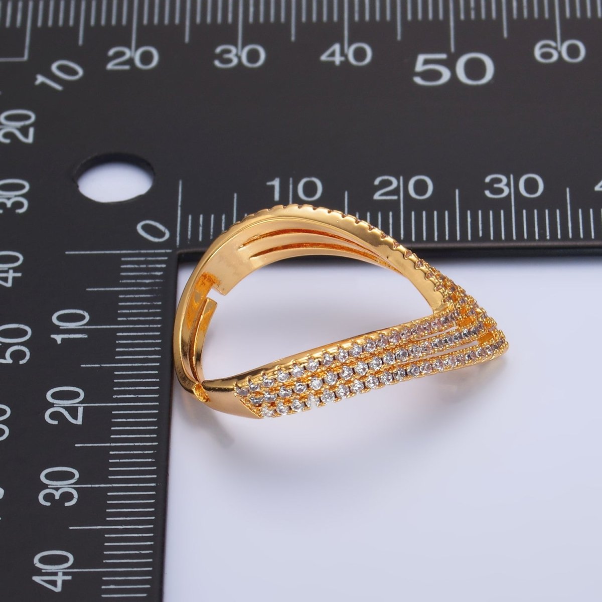 24K Gold Filled Multiple Micro Paved CZ Chevron Ring | U400 - DLUXCA