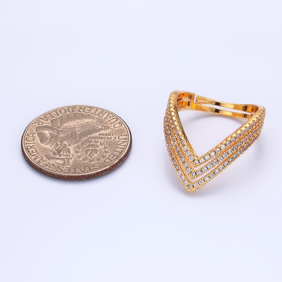 24K Gold Filled Multiple Micro Paved CZ Chevron Ring | U400 - DLUXCA