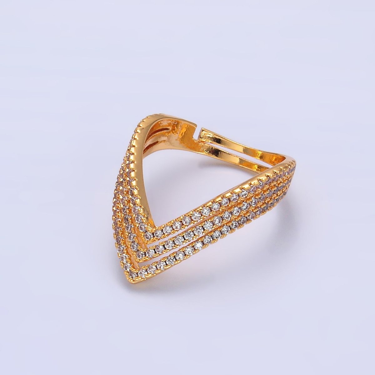 24K Gold Filled Multiple Micro Paved CZ Chevron Ring | U400 - DLUXCA