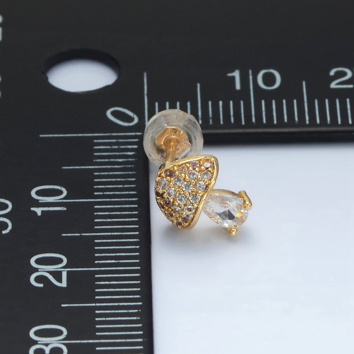 24K Gold Filled Mushroom Clear CZ Teardrop Micro Paved Stud Earrings | AB1241 - DLUXCA