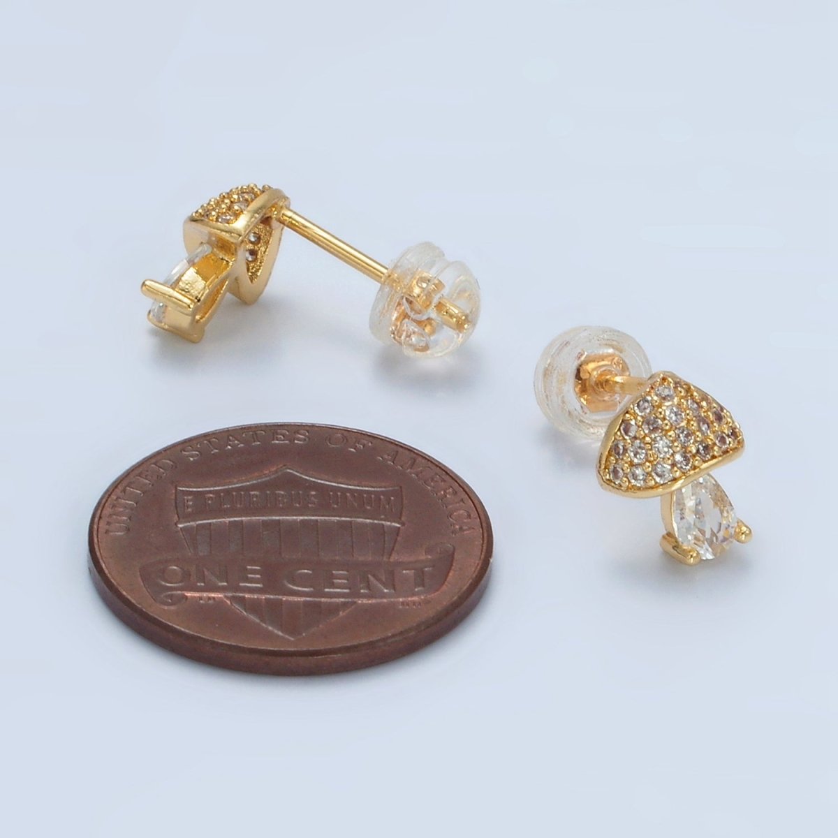 24K Gold Filled Mushroom Clear CZ Teardrop Micro Paved Stud Earrings | AB1241 - DLUXCA