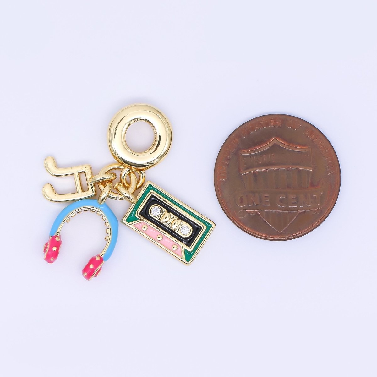 24K Gold Filled Music Note Tape Headphones Drop Rondelle Charm | AC1617 - DLUXCA