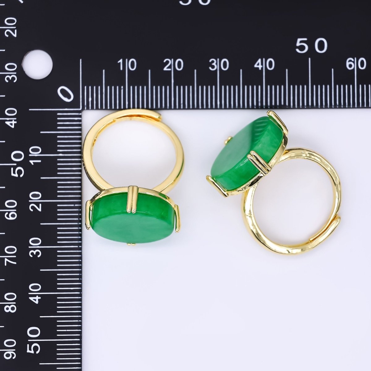 24K Gold Filled Natural Gemstone Jade Large Oval Solitaire Adjustable Ring | O - 1480 - DLUXCA