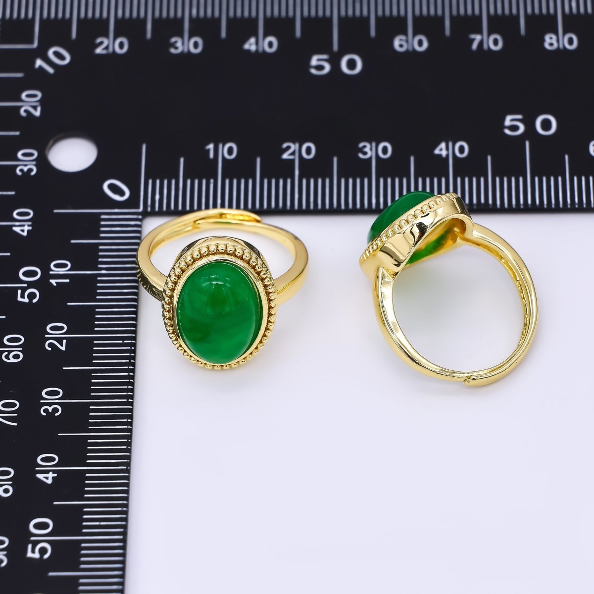 24K Gold Filled Natural Gemstone Lucky Green Oval Solitaire Adjustable Ring | O - 1483 - DLUXCA