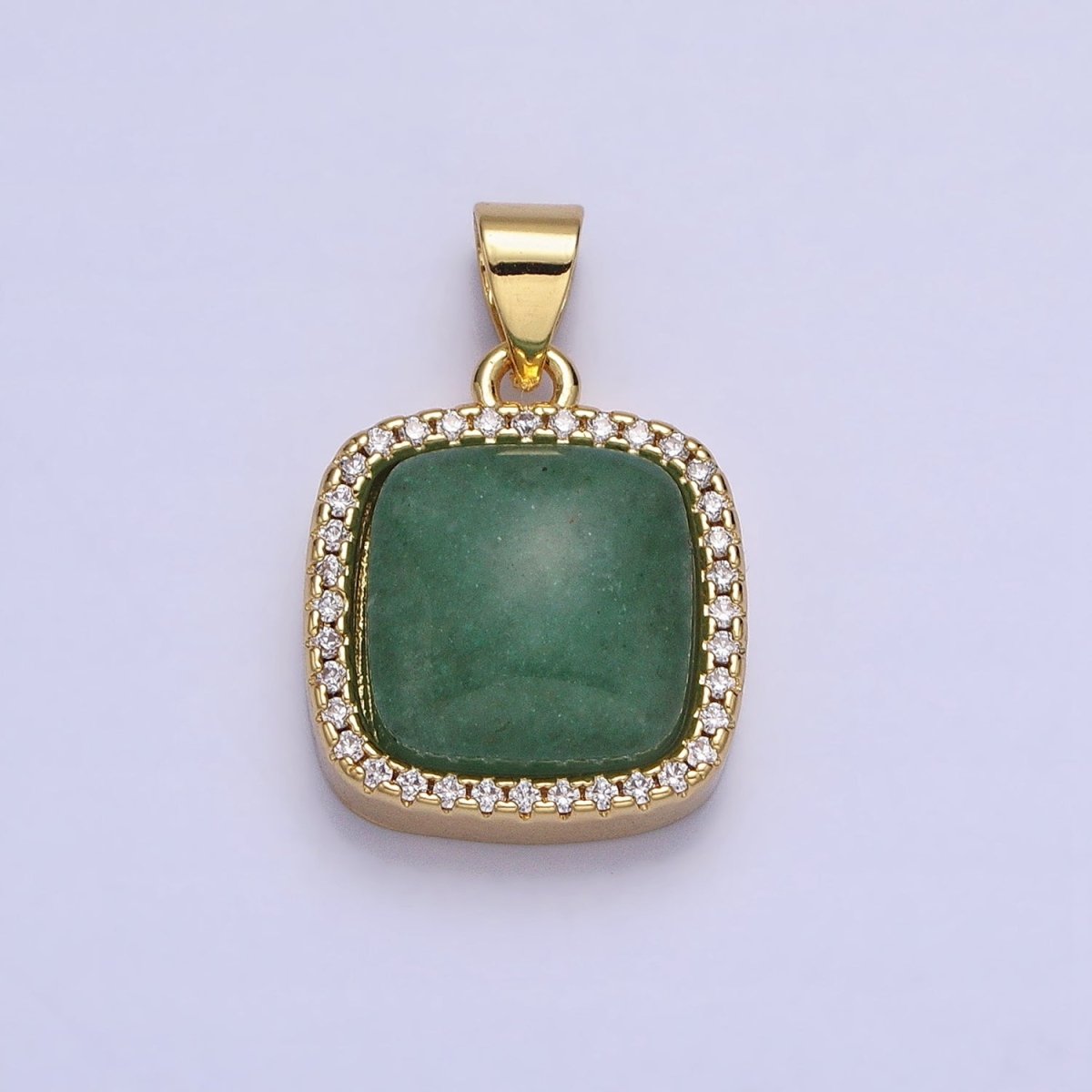 24K Gold Filled Natural Gemstone Micro Paved CZ Square Pendant | AA262 - AA269 - DLUXCA