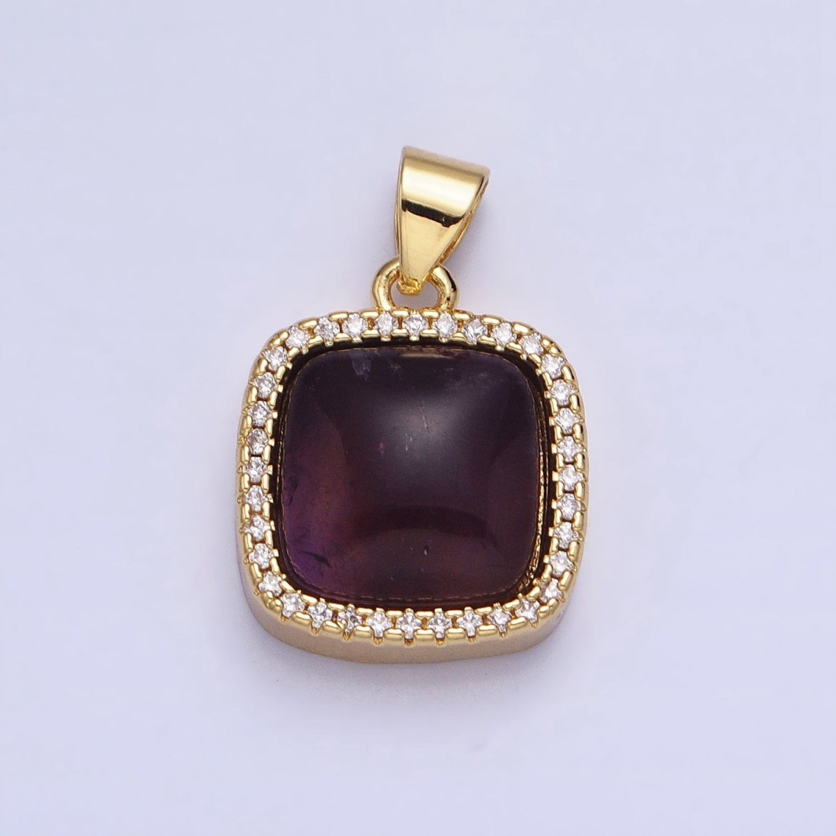 24K Gold Filled Natural Gemstone Micro Paved CZ Square Pendant | AA262 - AA269 - DLUXCA