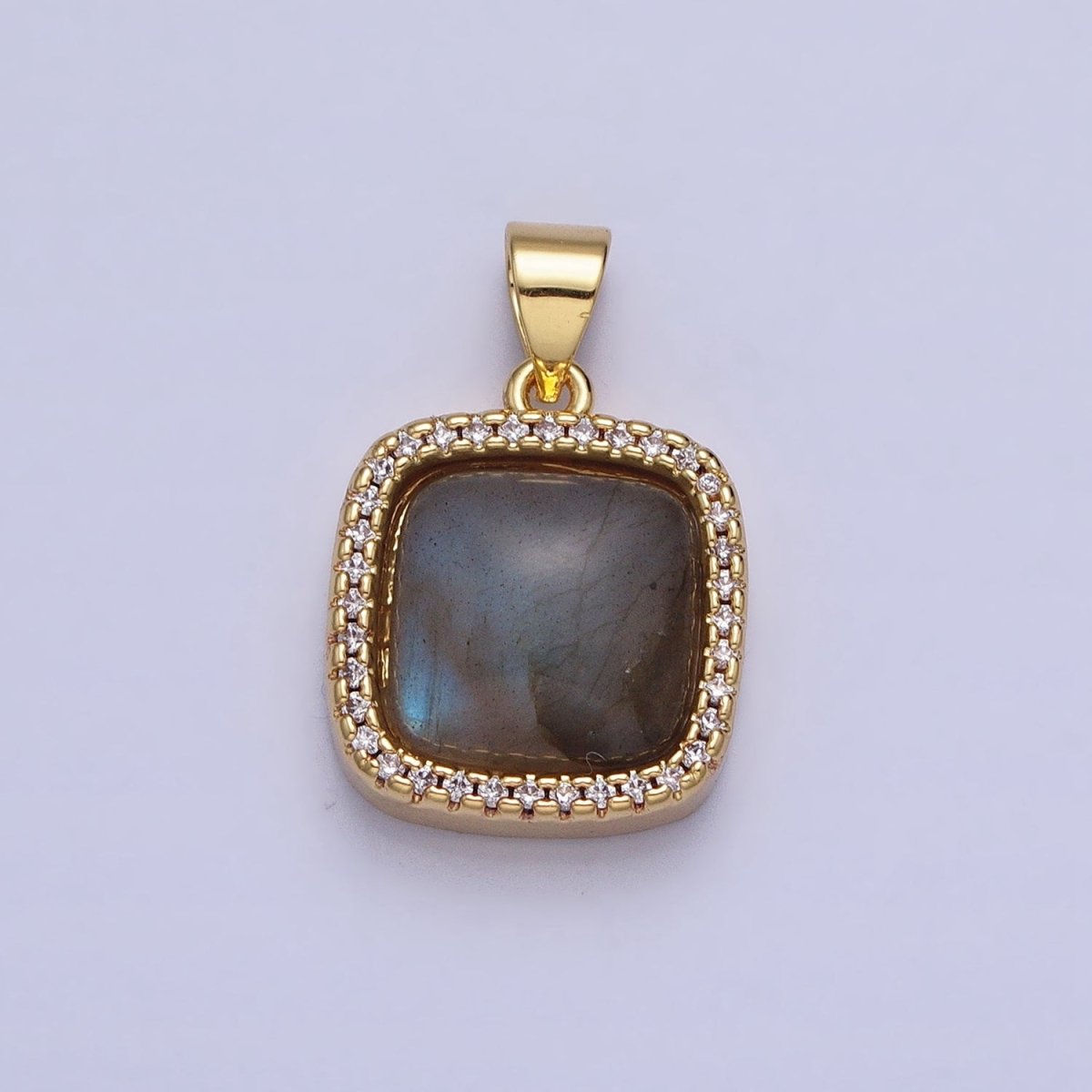 24K Gold Filled Natural Gemstone Micro Paved CZ Square Pendant | AA262 - AA269 - DLUXCA