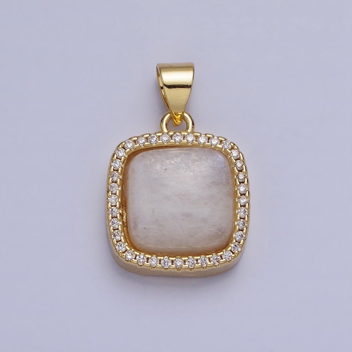 24K Gold Filled Natural Gemstone Micro Paved CZ Square Pendant | AA262 - AA269 - DLUXCA