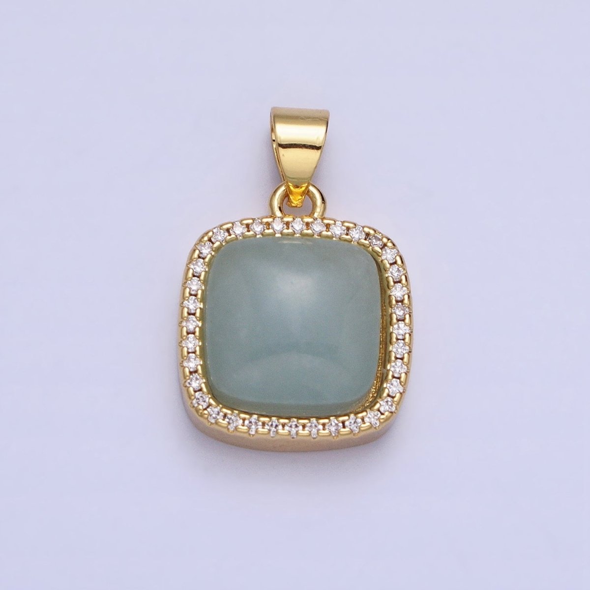 24K Gold Filled Natural Gemstone Micro Paved CZ Square Pendant | AA262 - AA269 - DLUXCA