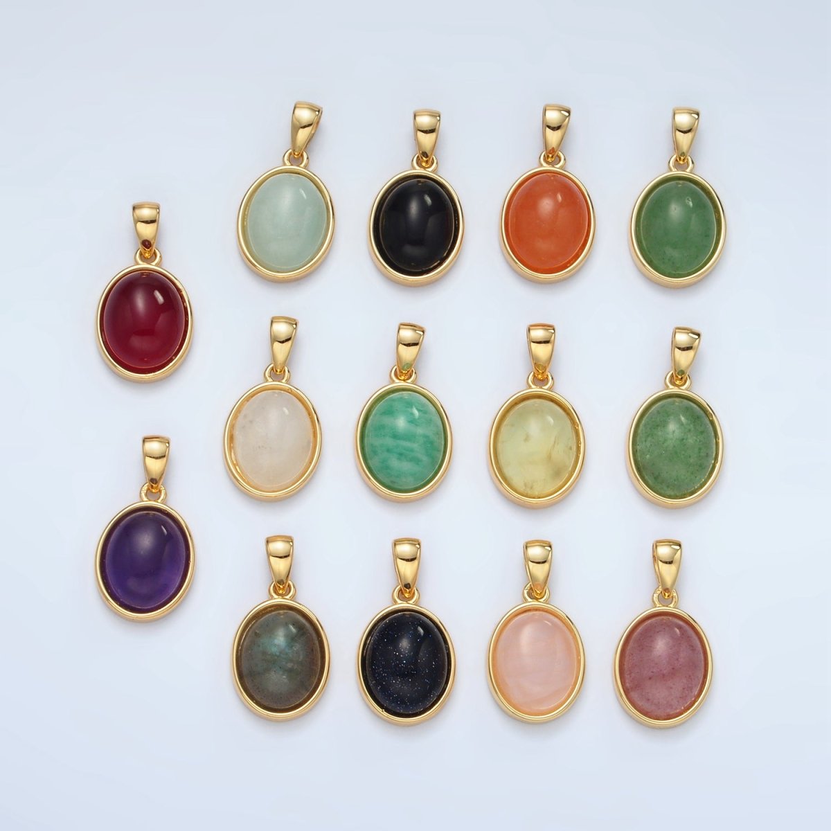 24K Gold Filled Natural Gemstone Oval Bezel Pendant | AA1395 - AA1401 - DLUXCA