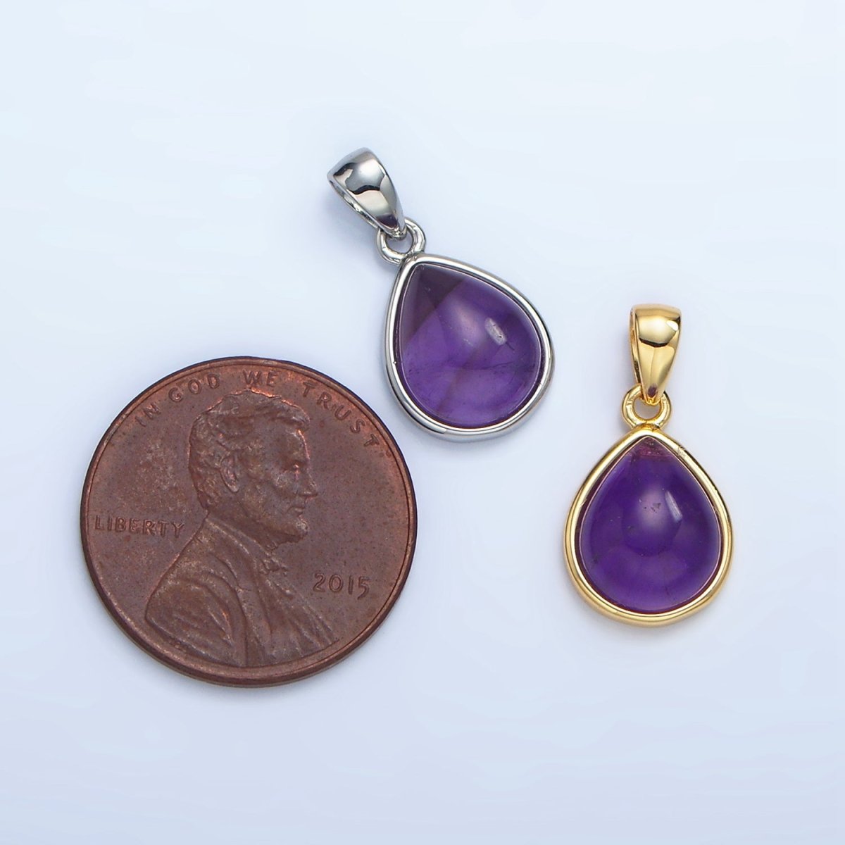 24K Gold Filled Natural Gemstone Teardrop Bezel Pendant in Gold & Silver | AA953 - AA964 - DLUXCA