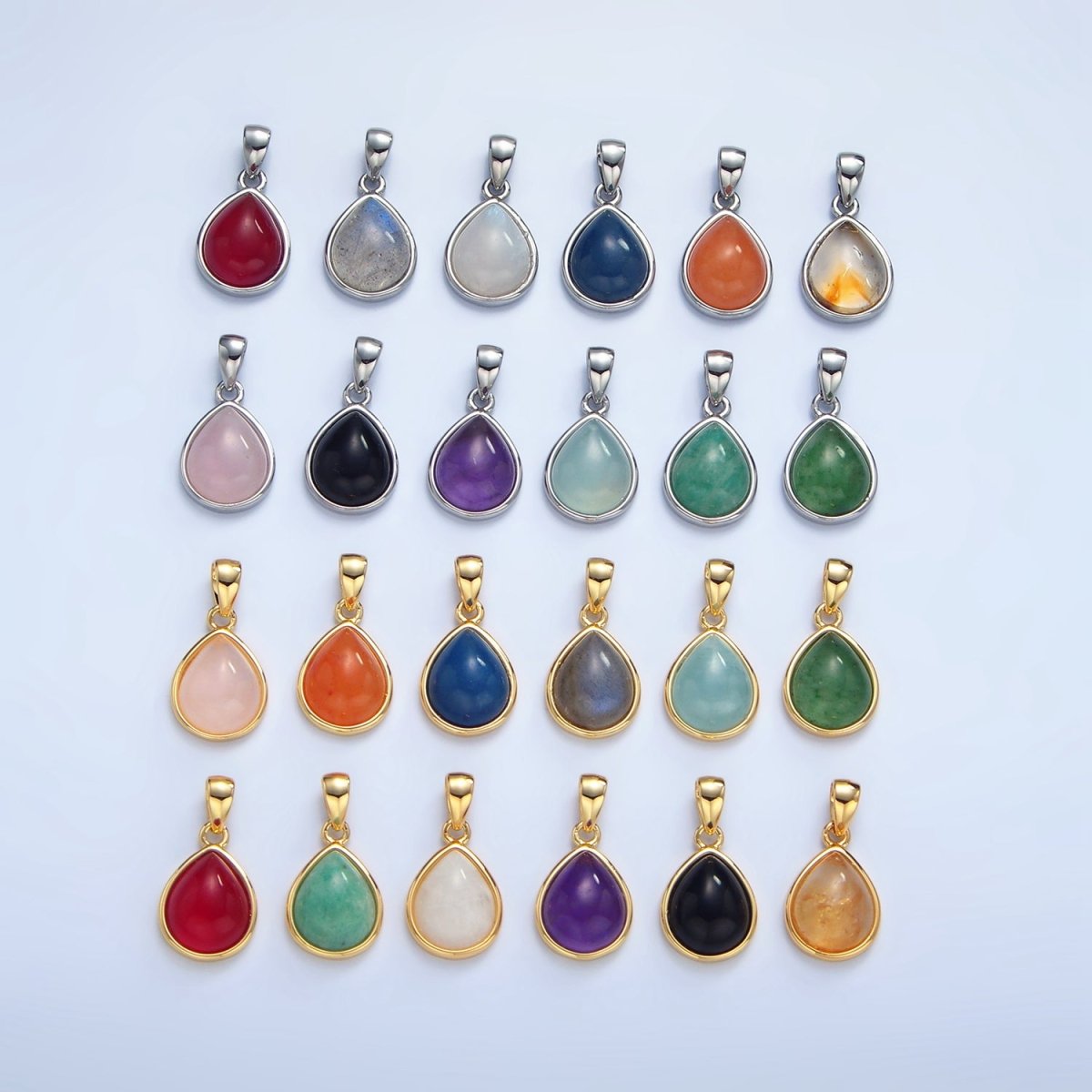 24K Gold Filled Natural Gemstone Teardrop Bezel Pendant in Gold & Silver | AA953 - AA964 - DLUXCA