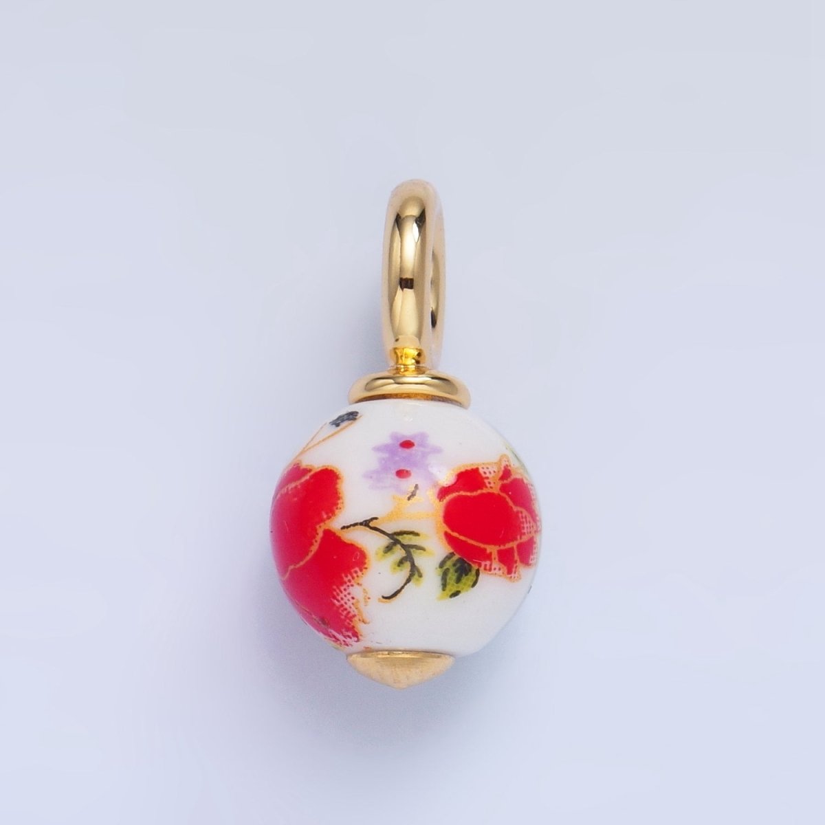 24K Gold Filled Nature Floral Mushroom Pet Sea Sell Ceramic Drop Charm - DLUXCA