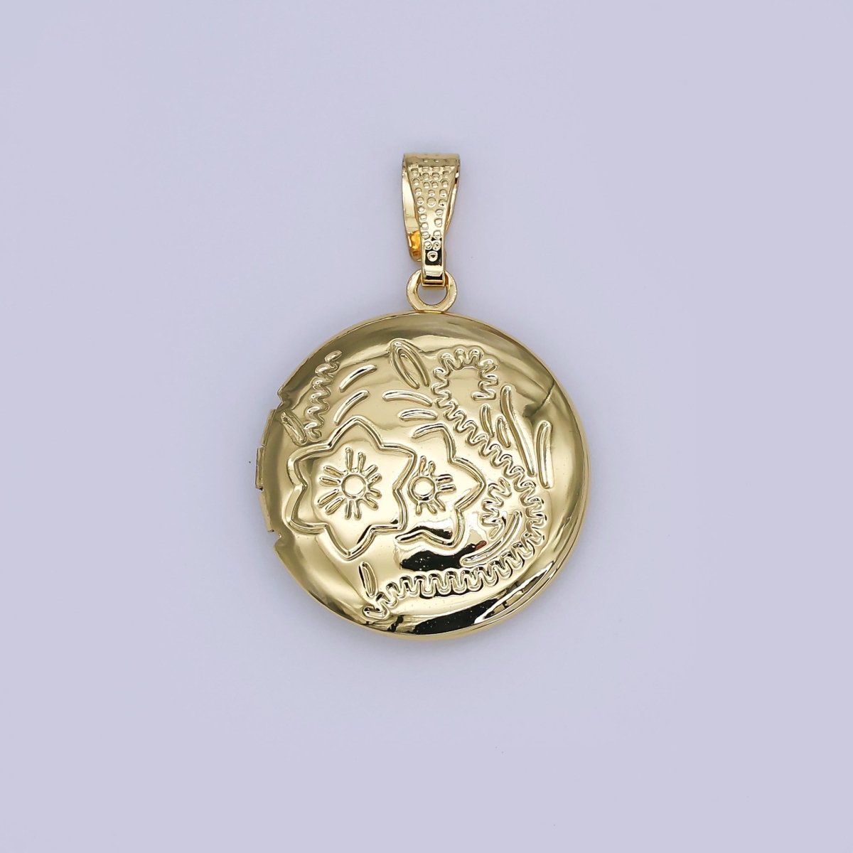 24K Gold Filled Nature Flower Engraved Round Locket | AH485 - DLUXCA