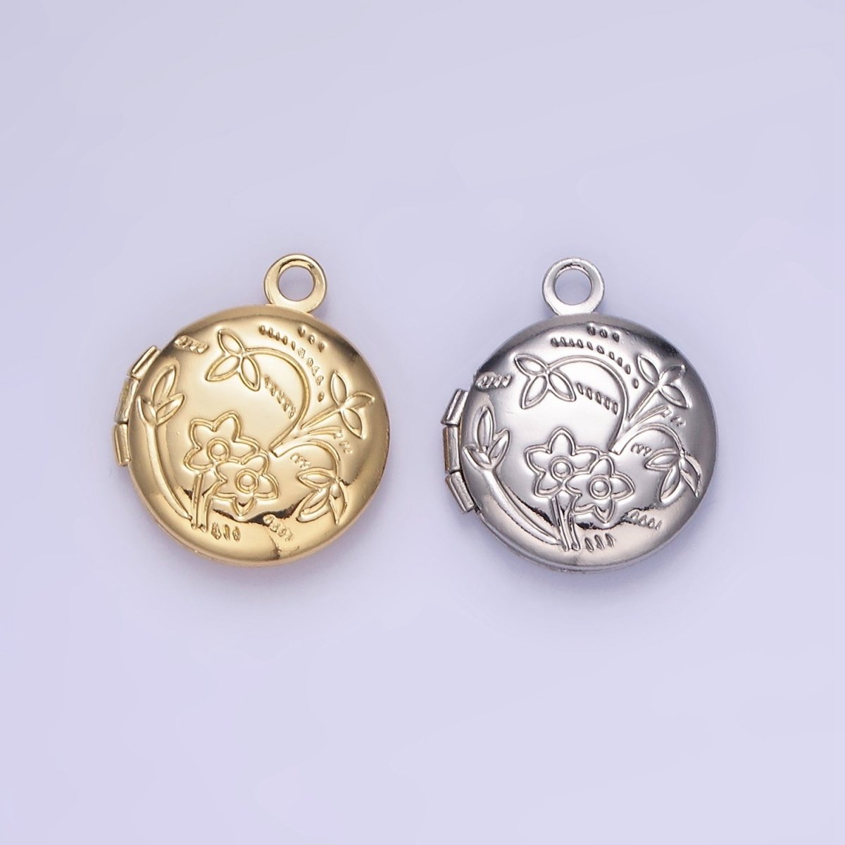 24K Gold Filled Nature Flower Engraved Round Locket In Gold & Silver | D364 - DLUXCA