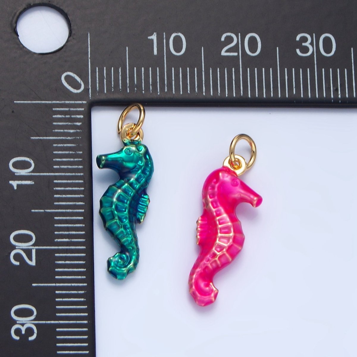 24K Gold Filled Neon Black, Blue, Pink, Yellow, Teal Seahorse Charm | X786 - X788 - DLUXCA