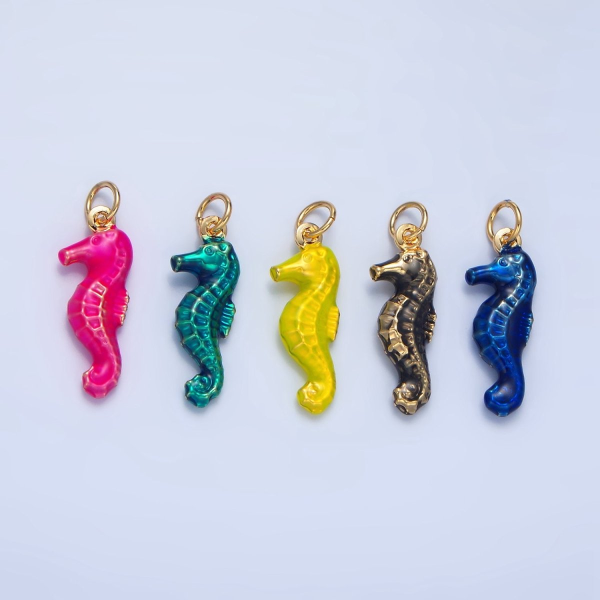 24K Gold Filled Neon Black, Blue, Pink, Yellow, Teal Seahorse Charm | X786 - X788 - DLUXCA