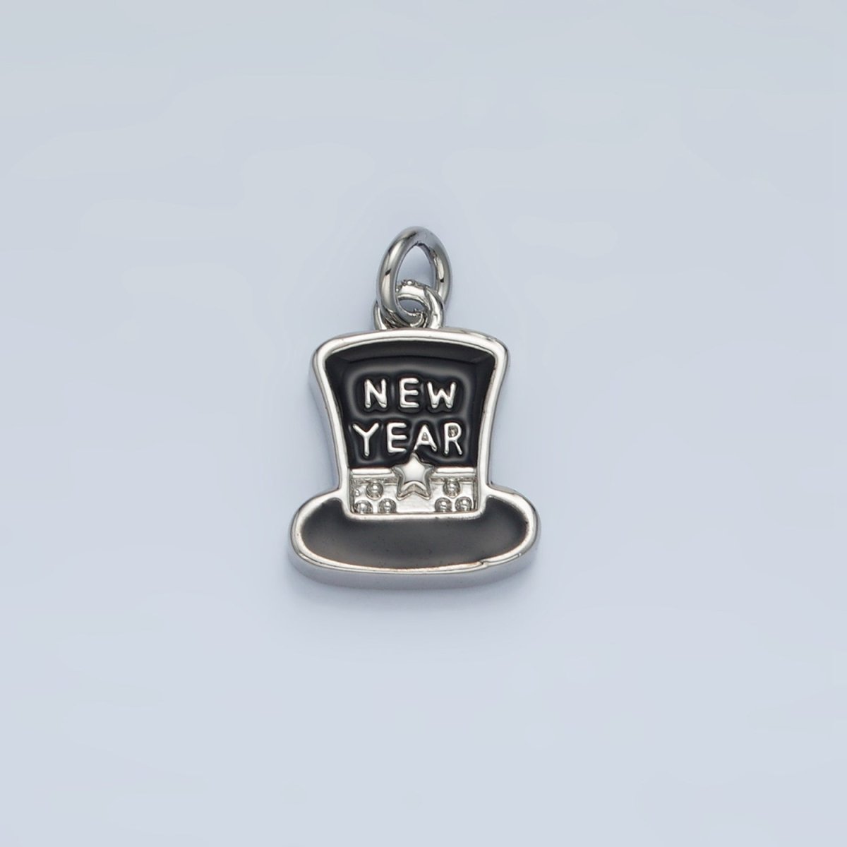 24K Gold Filled "New Year" Script Black Enamel Top Hat Charm in Gold & Silver | N862 - DLUXCA