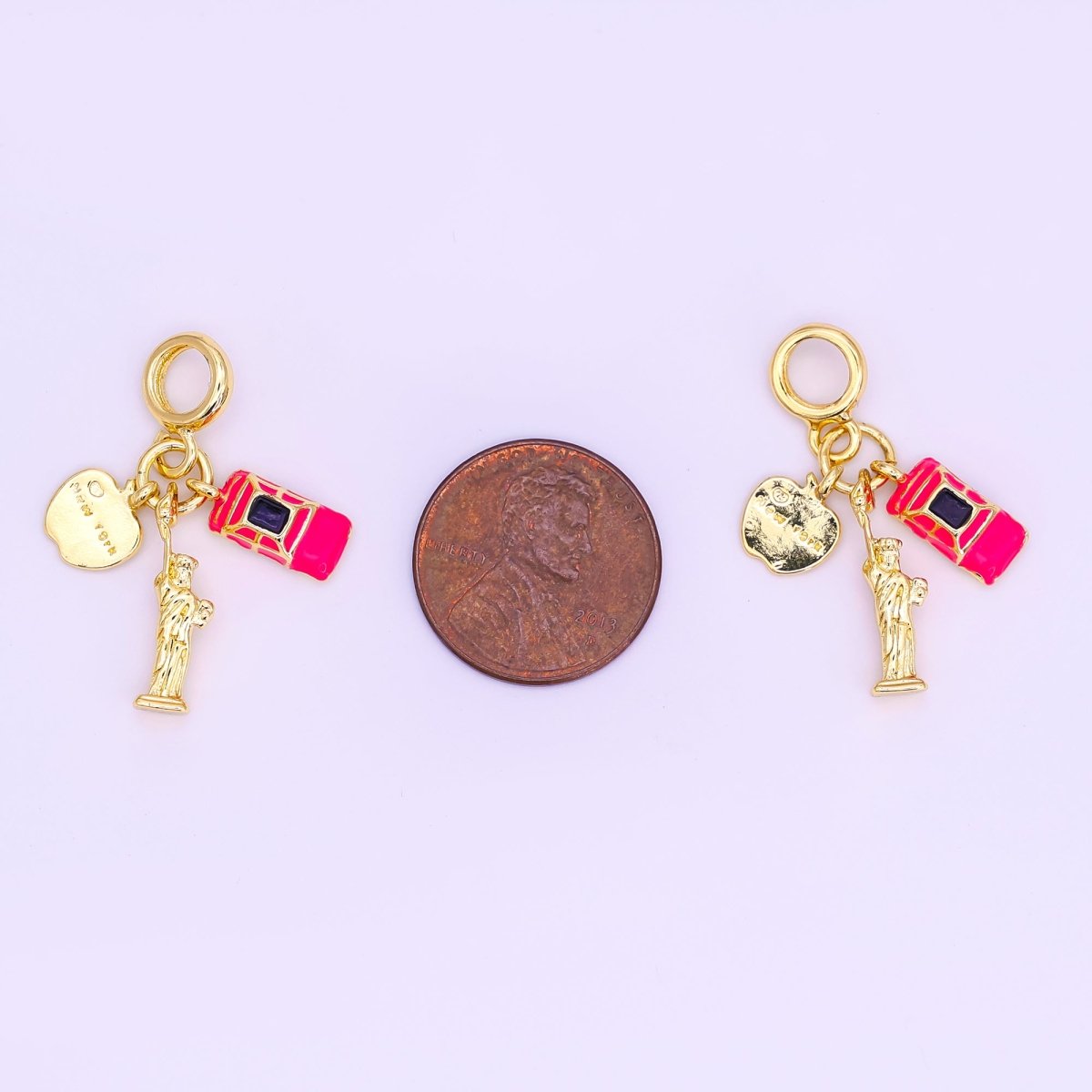 24K Gold Filled New York Big Apple Multidimensional Rhondelle Drop Charm | M336 - DLUXCA