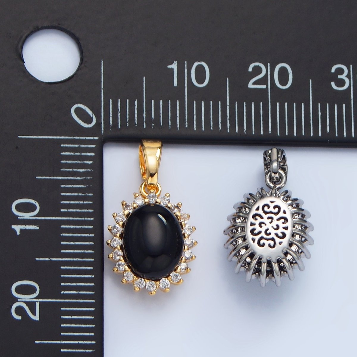 24K Gold Filled Onyx Gemstone Cabochon CZ Pendant in Gold & Silver | AA981 - DLUXCA