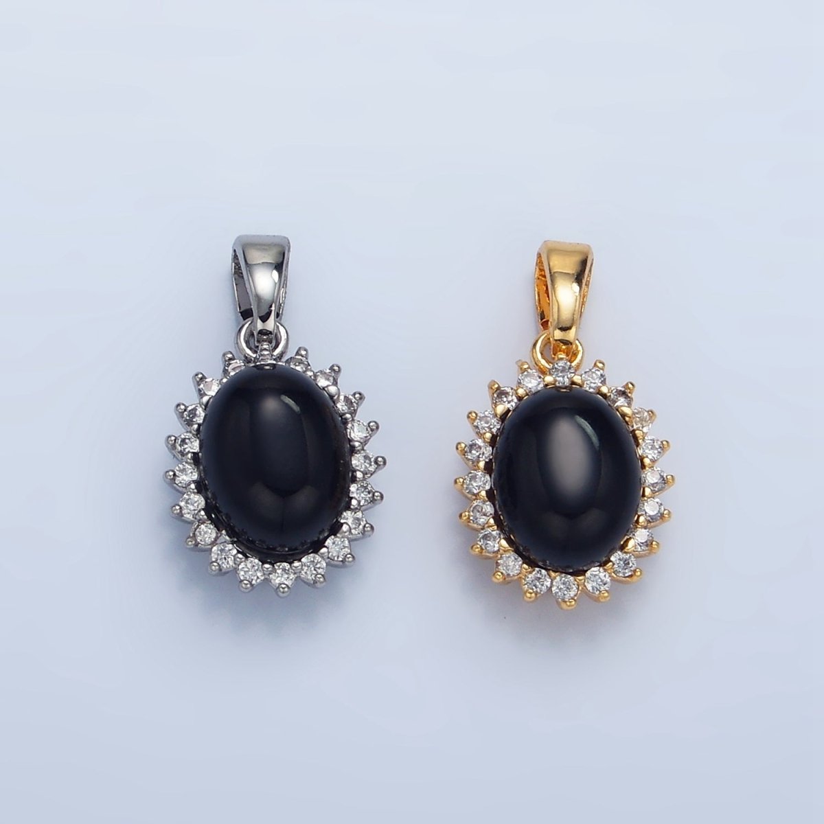 24K Gold Filled Onyx Gemstone Cabochon CZ Pendant in Gold & Silver | AA981 - DLUXCA