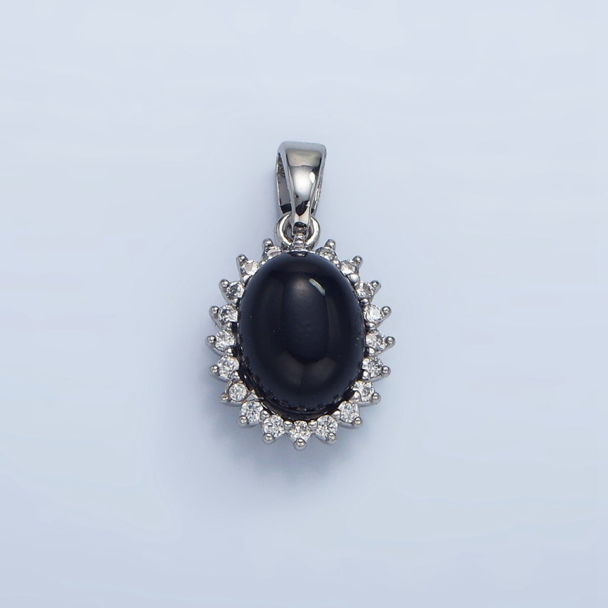 24K Gold Filled Onyx Gemstone Cabochon CZ Pendant in Gold & Silver | AA981 - DLUXCA