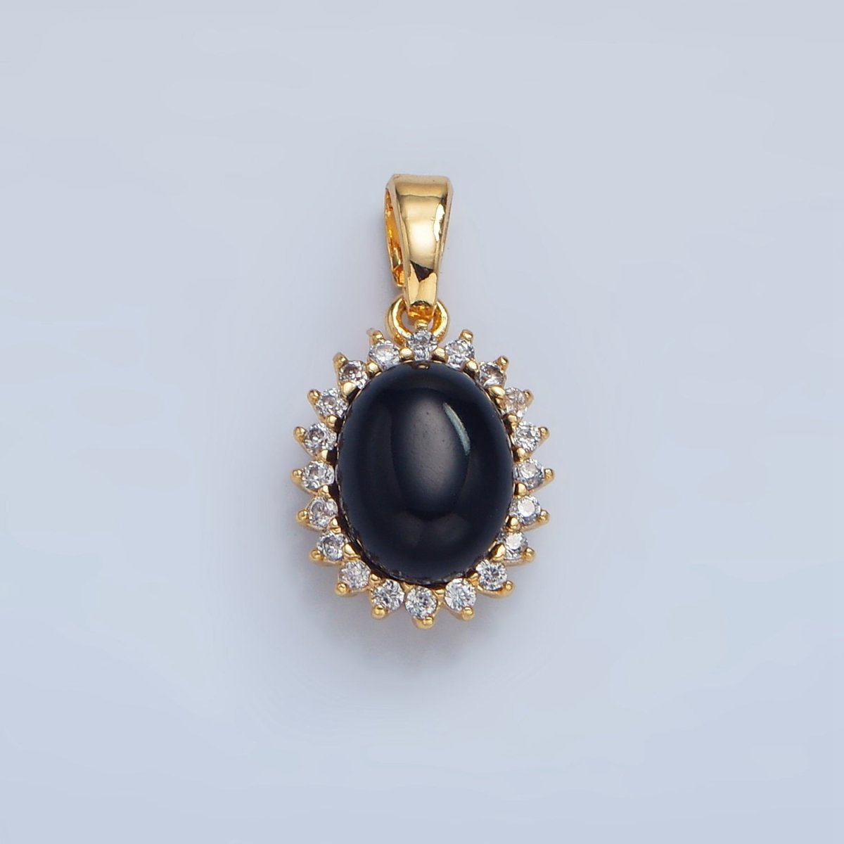 24K Gold Filled Onyx Gemstone Cabochon CZ Pendant in Gold & Silver | AA981 - DLUXCA