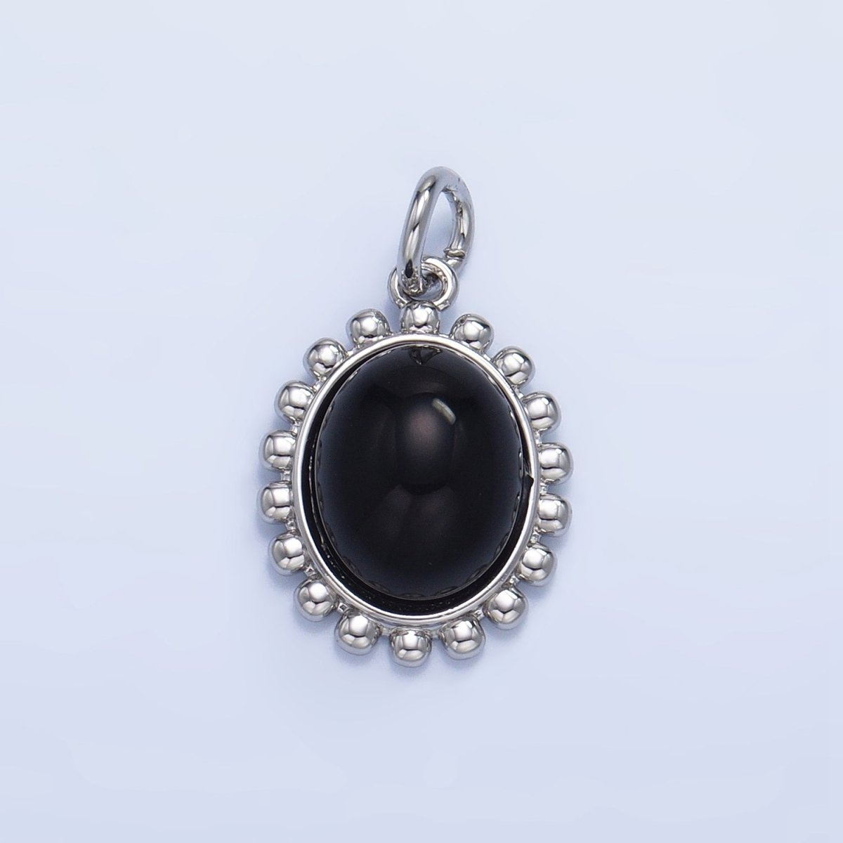 24K Gold Filled Onyx Gemstone Cabochon Dotted Charm in Gold & Silver | X899 - DLUXCA