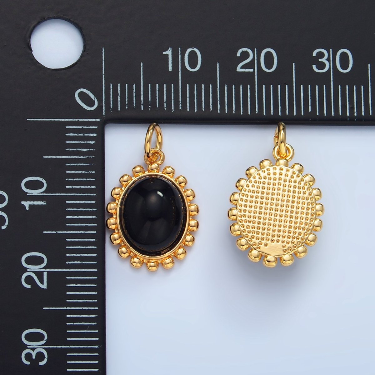 24K Gold Filled Onyx Gemstone Cabochon Dotted Charm | X899 - DLUXCA