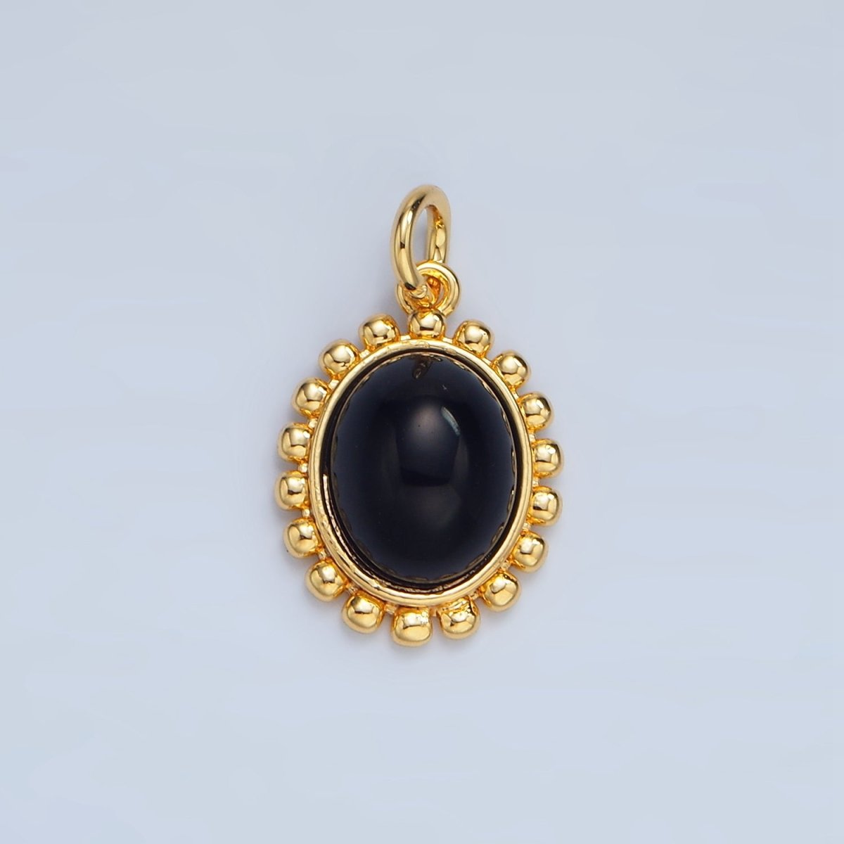 24K Gold Filled Onyx Gemstone Cabochon Dotted Charm | X899 - DLUXCA