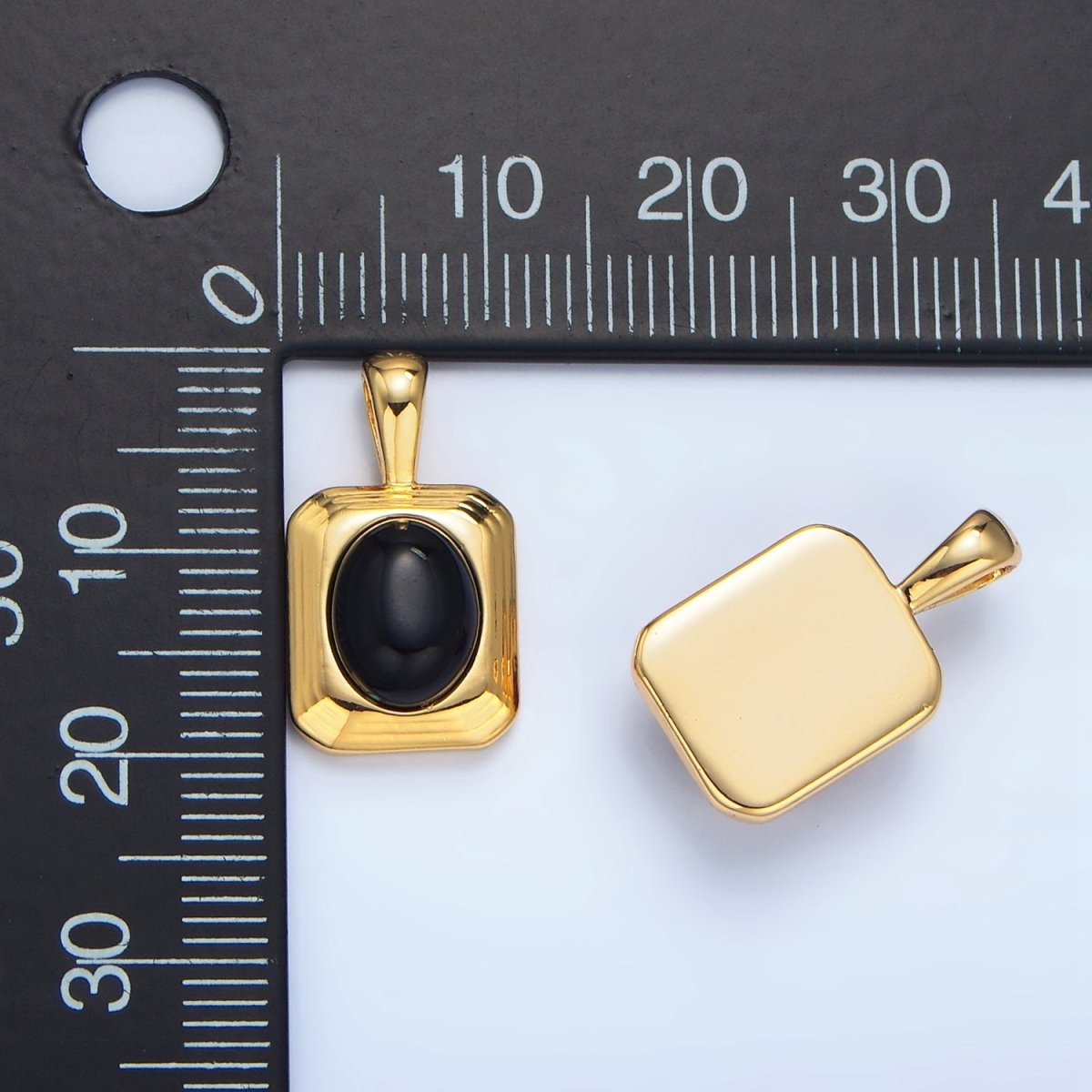 24K Gold Filled Onyx Gemstone Cabochon Rectangle Pendant in Gold & Silver | AA979 - DLUXCA