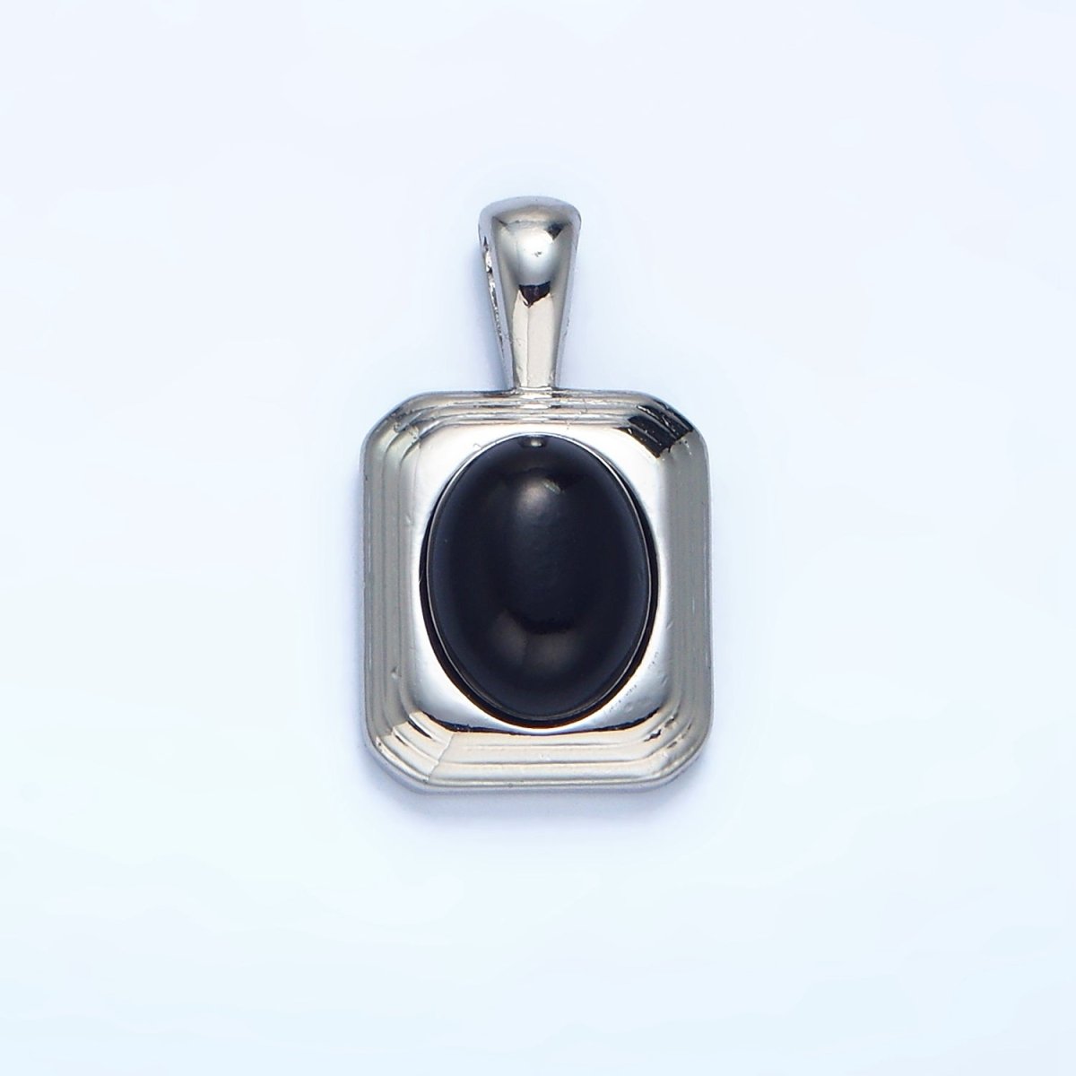 24K Gold Filled Onyx Gemstone Cabochon Rectangle Pendant in Gold & Silver | AA979 - DLUXCA