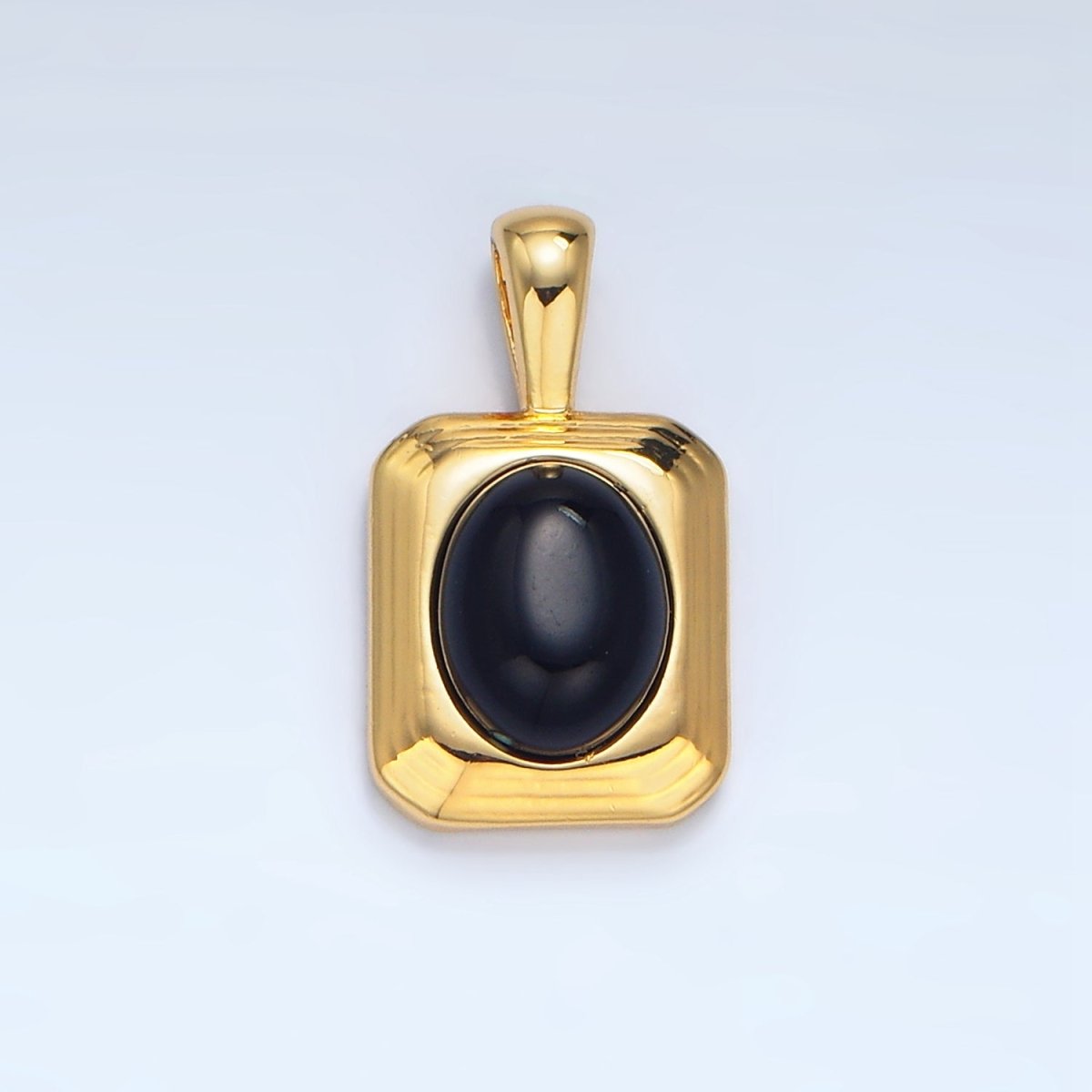 24K Gold Filled Onyx Gemstone Cabochon Rectangle Pendant in Gold & Silver | AA979 - DLUXCA