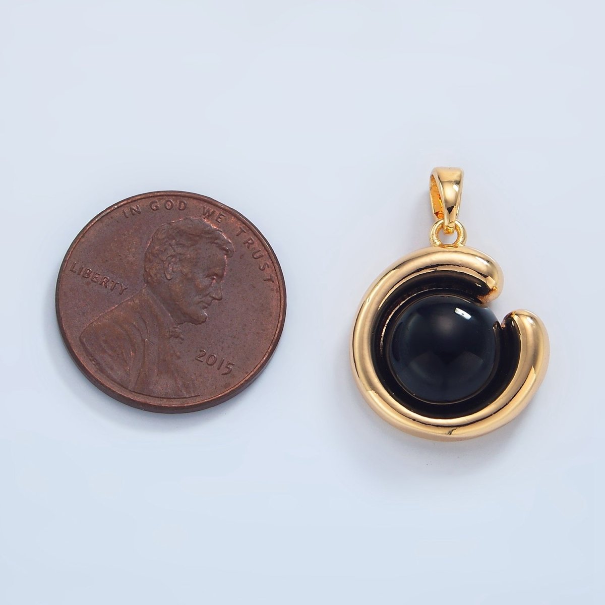 24K Gold Filled Onyx Gemstone Curved Molten Pendant in Gold & Silver | AA796 - DLUXCA