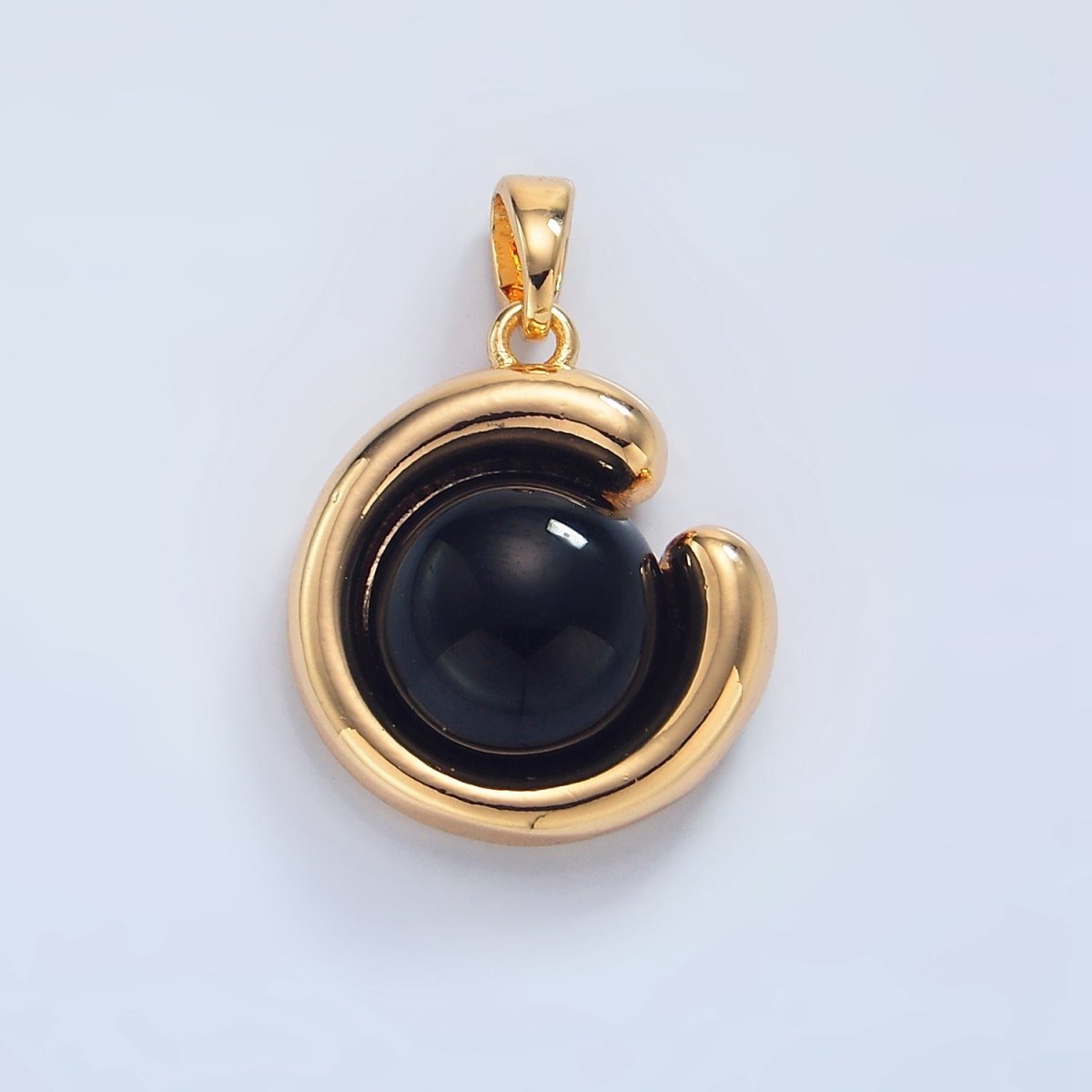 24K Gold Filled Onyx Gemstone Curved Molten Pendant in Gold & Silver | AA796 - DLUXCA