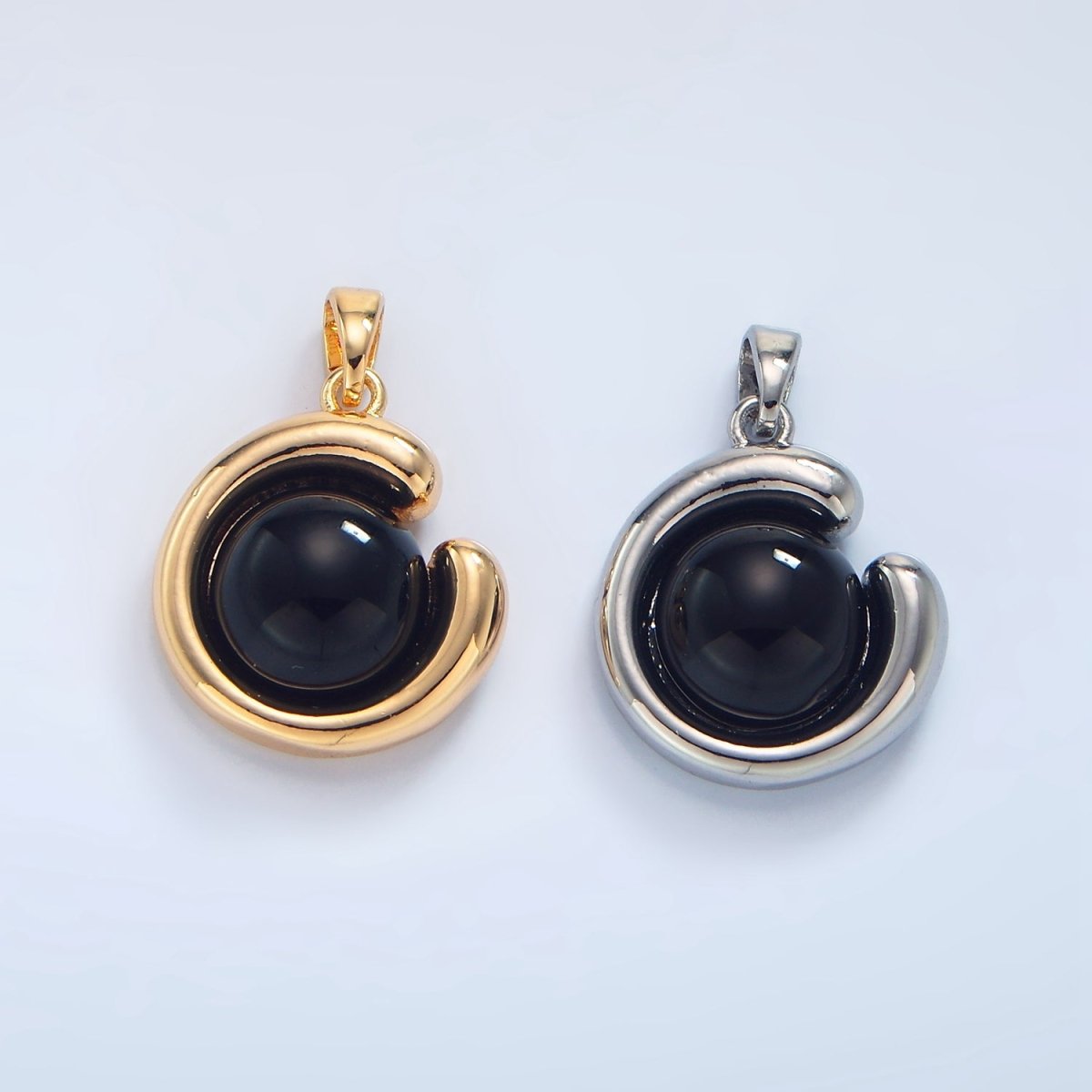 24K Gold Filled Onyx Gemstone Curved Molten Pendant in Gold & Silver | AA796 - DLUXCA