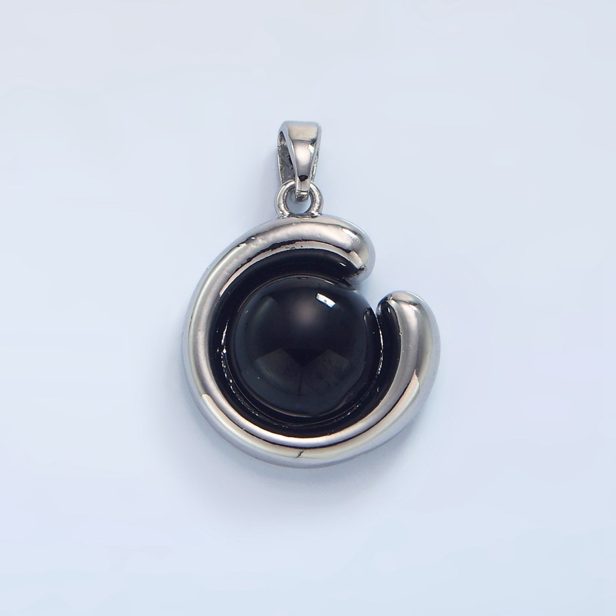 24K Gold Filled Onyx Gemstone Curved Molten Pendant in Gold & Silver | AA796 - DLUXCA