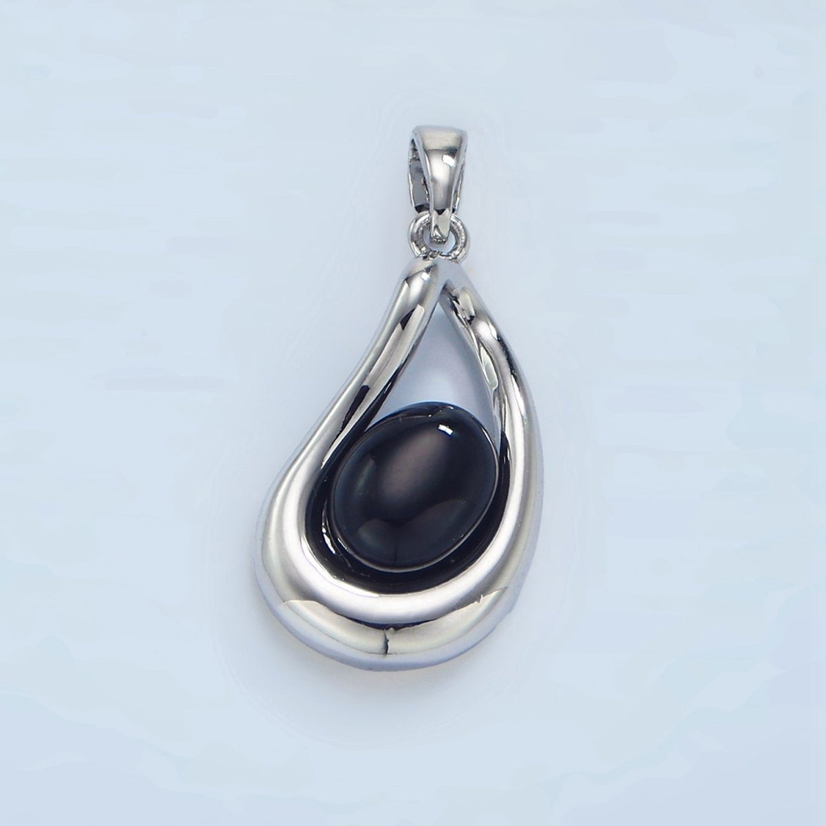 24K Gold Filled Onyx Gemstone Molten Curved Pendant in Gold & Silver | AA986 - DLUXCA