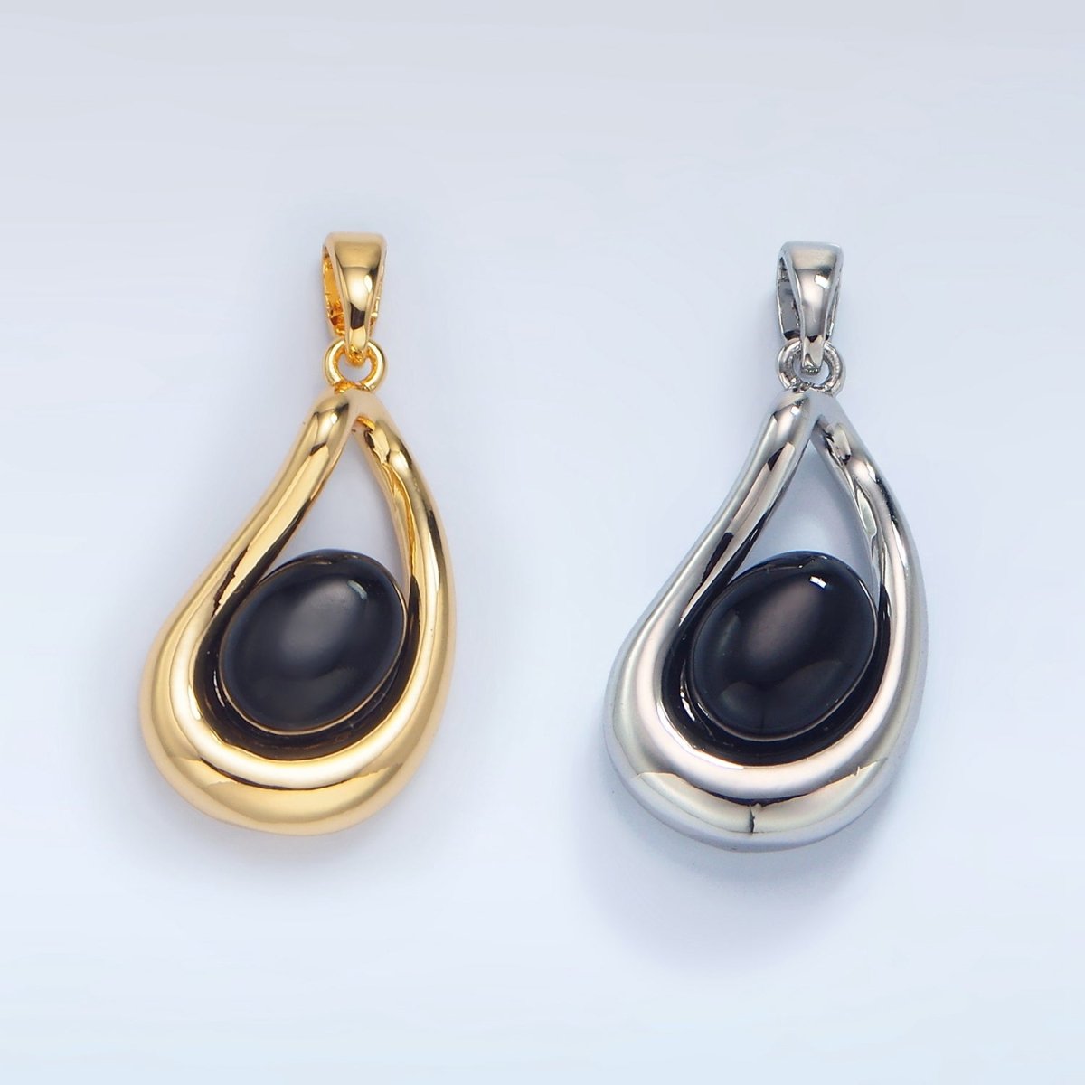 24K Gold Filled Onyx Gemstone Molten Curved Pendant in Gold & Silver | AA986 - DLUXCA