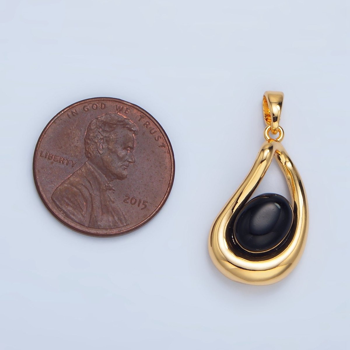 24K Gold Filled Onyx Gemstone Molten Curved Pendant in Gold & Silver | AA986 - DLUXCA