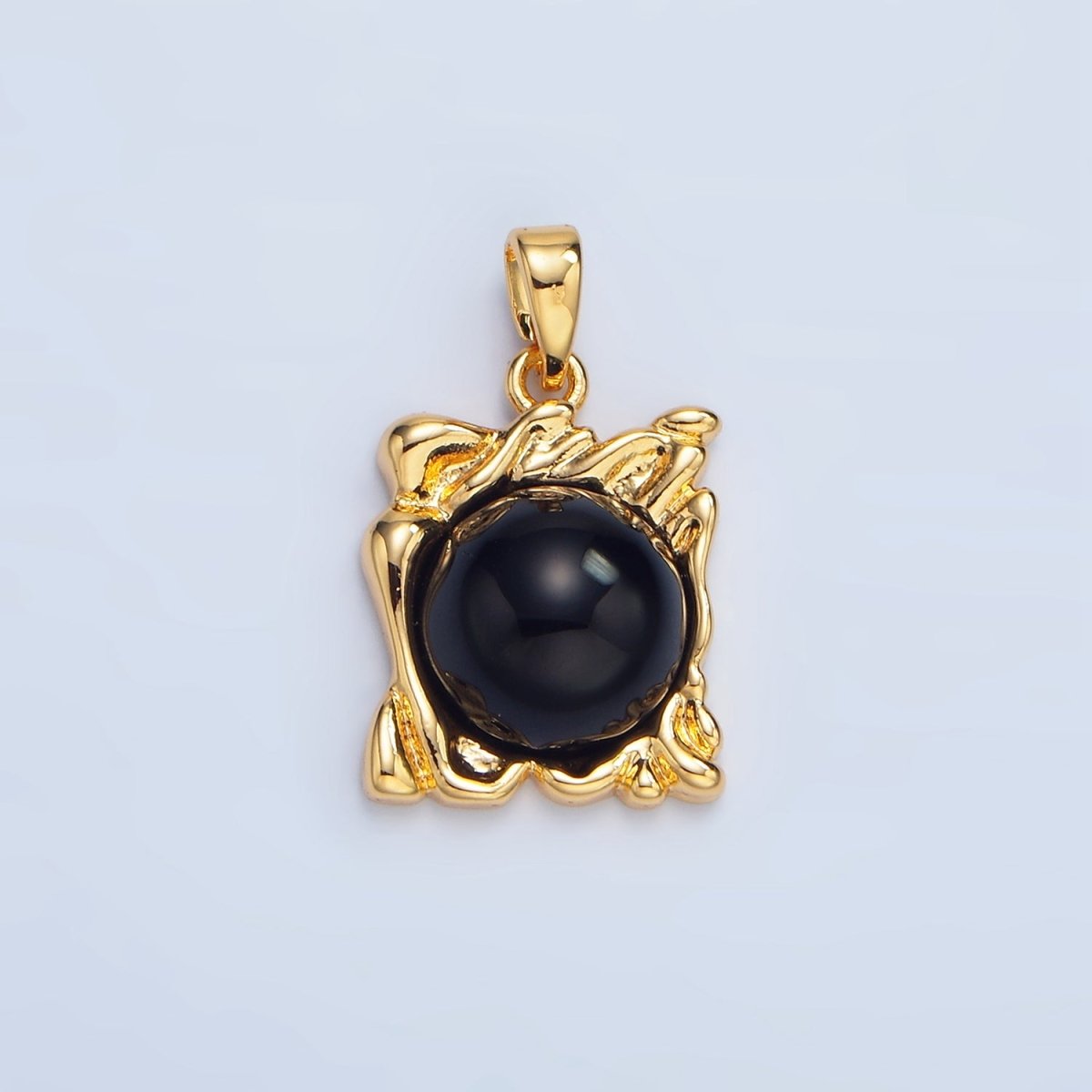 24K Gold Filled Onyx Gemstone Molten Drip Square Pendant in Gold & Silver | AA985 - DLUXCA