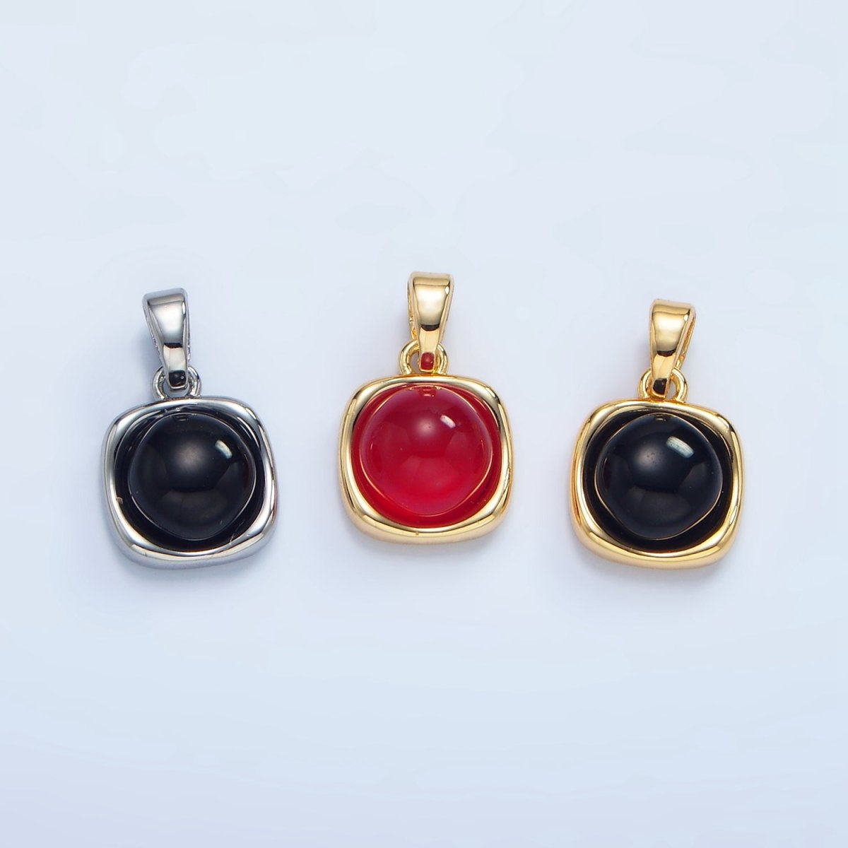 24K Gold Filled Onyx Gemstone Round Molten Bezel Pendant in Gold & Silver | AA980 - DLUXCA