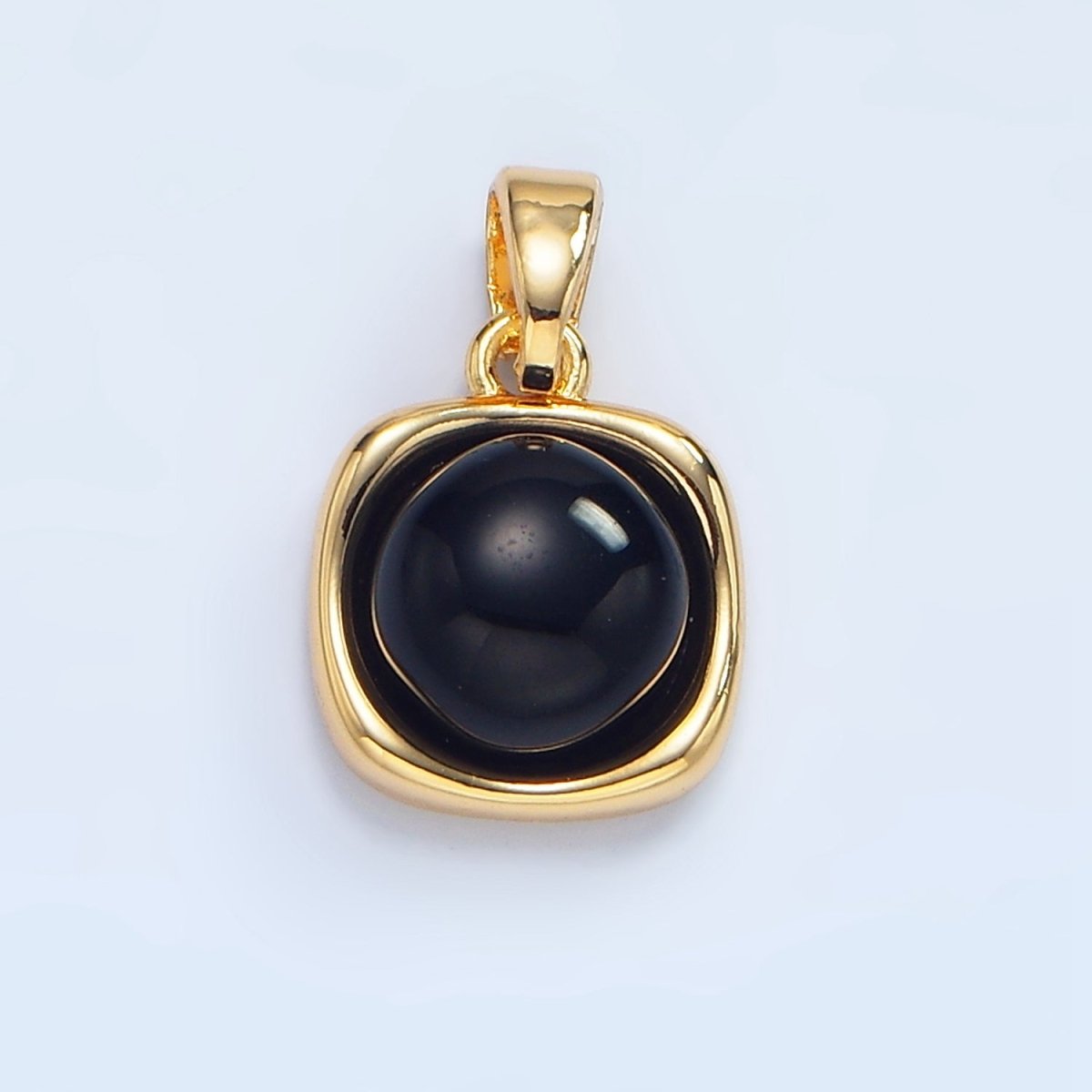 24K Gold Filled Onyx Gemstone Round Molten Bezel Pendant in Gold & Silver | AA980 - DLUXCA