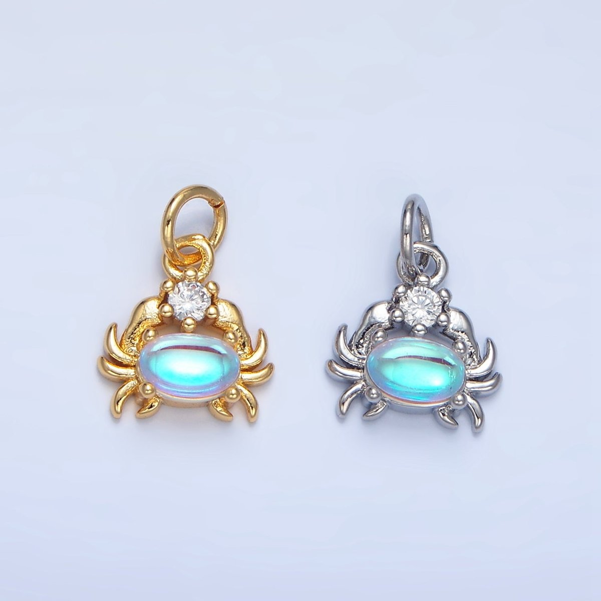 24K Gold Filled Opal Gemstone CZ Crustacean Crab Charm in Gold & Silver | X878 - DLUXCA