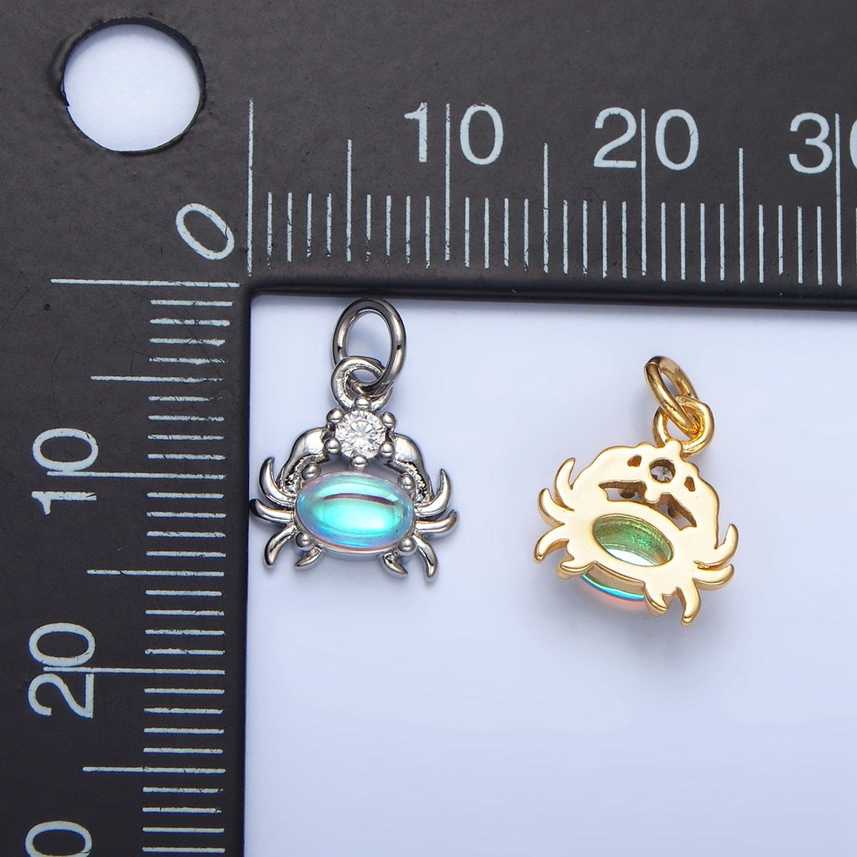 24K Gold Filled Opal Gemstone CZ Crustacean Crab Charm in Gold & Silver | X878 - DLUXCA