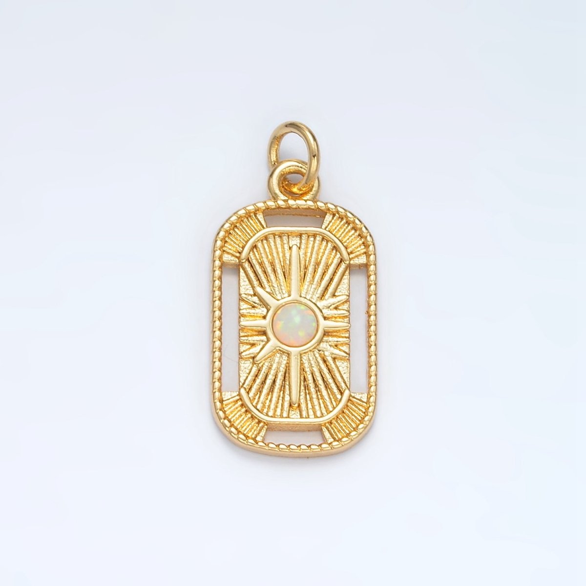 24K Gold Filled Opal Sunburst Oblong Open Tag Charm | AG856 - DLUXCA