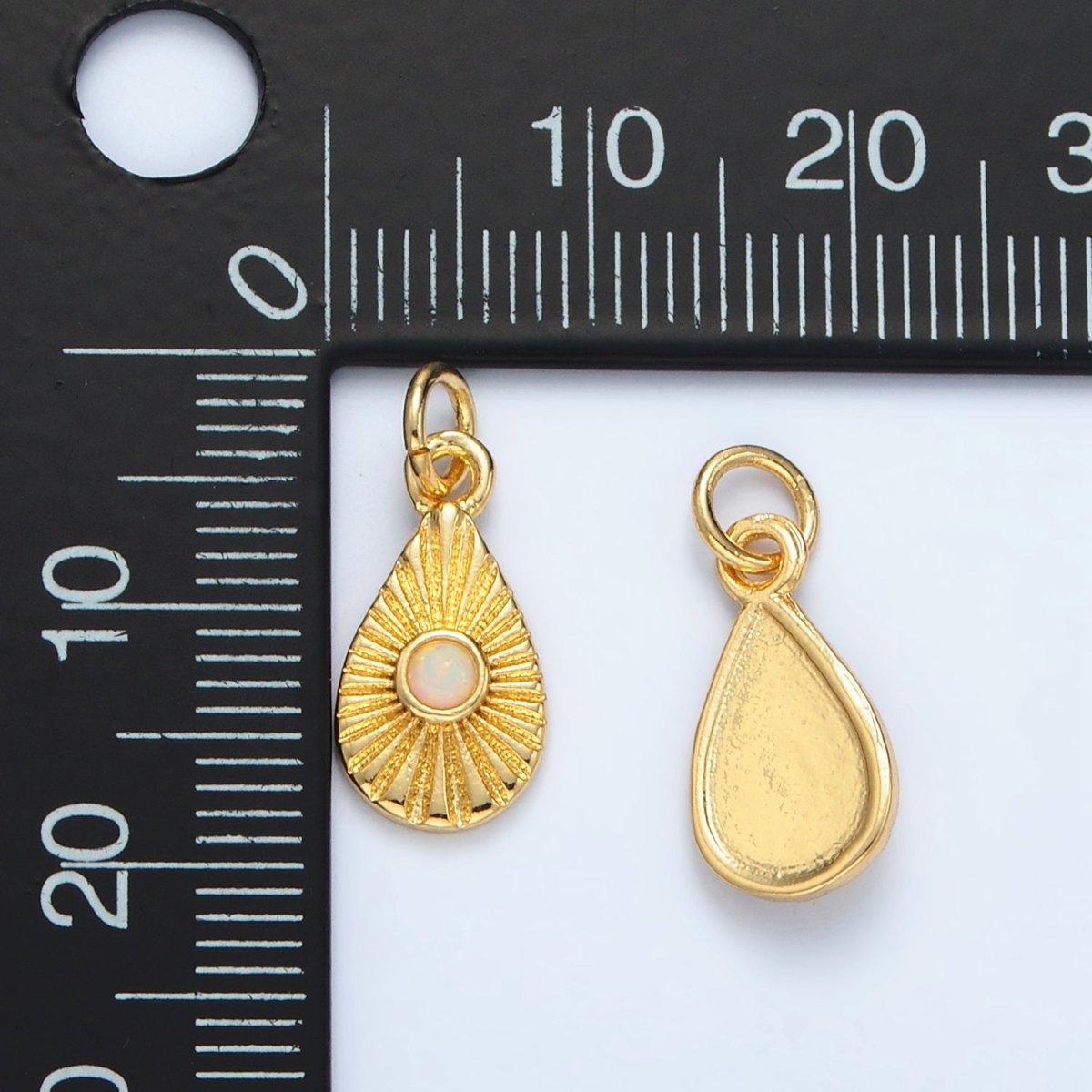 24K Gold Filled Opal Sunburst Teardrop Mini Charm | AG857 - DLUXCA